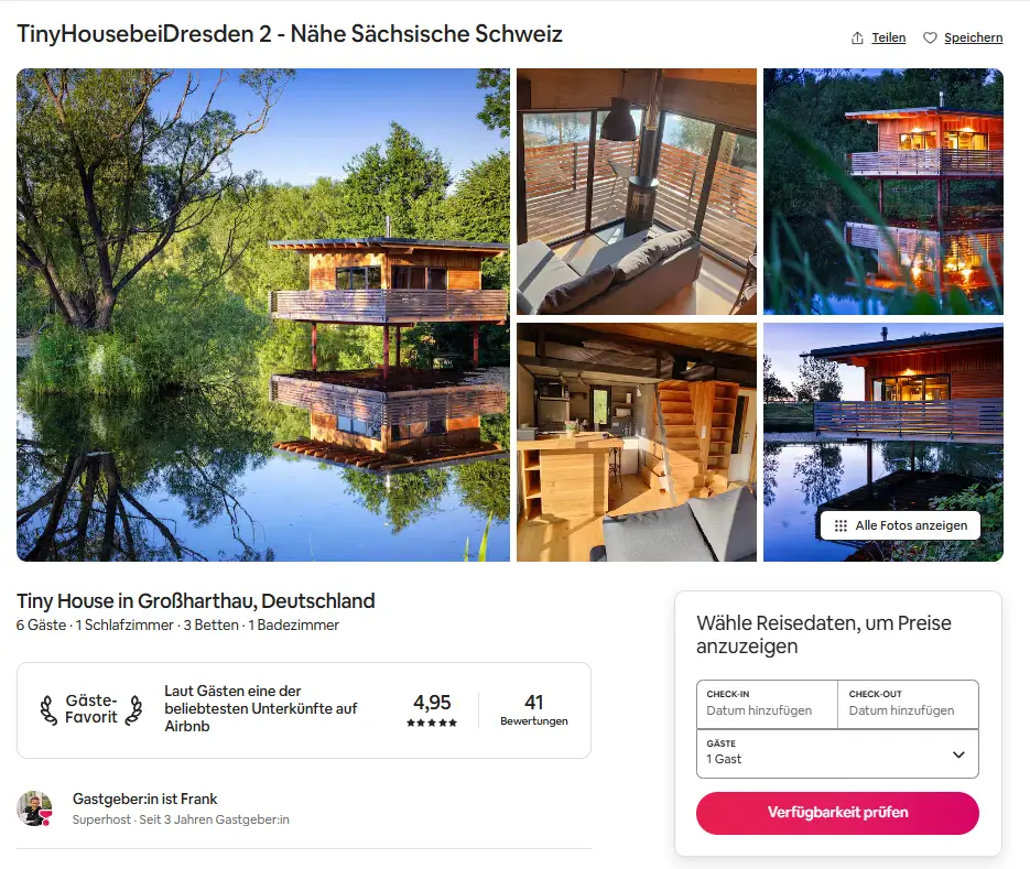 Ferienwohnungen und Tiny Houeses der Hexenburg bei Dresden werden prämiert bei AIRBNB als Superhost